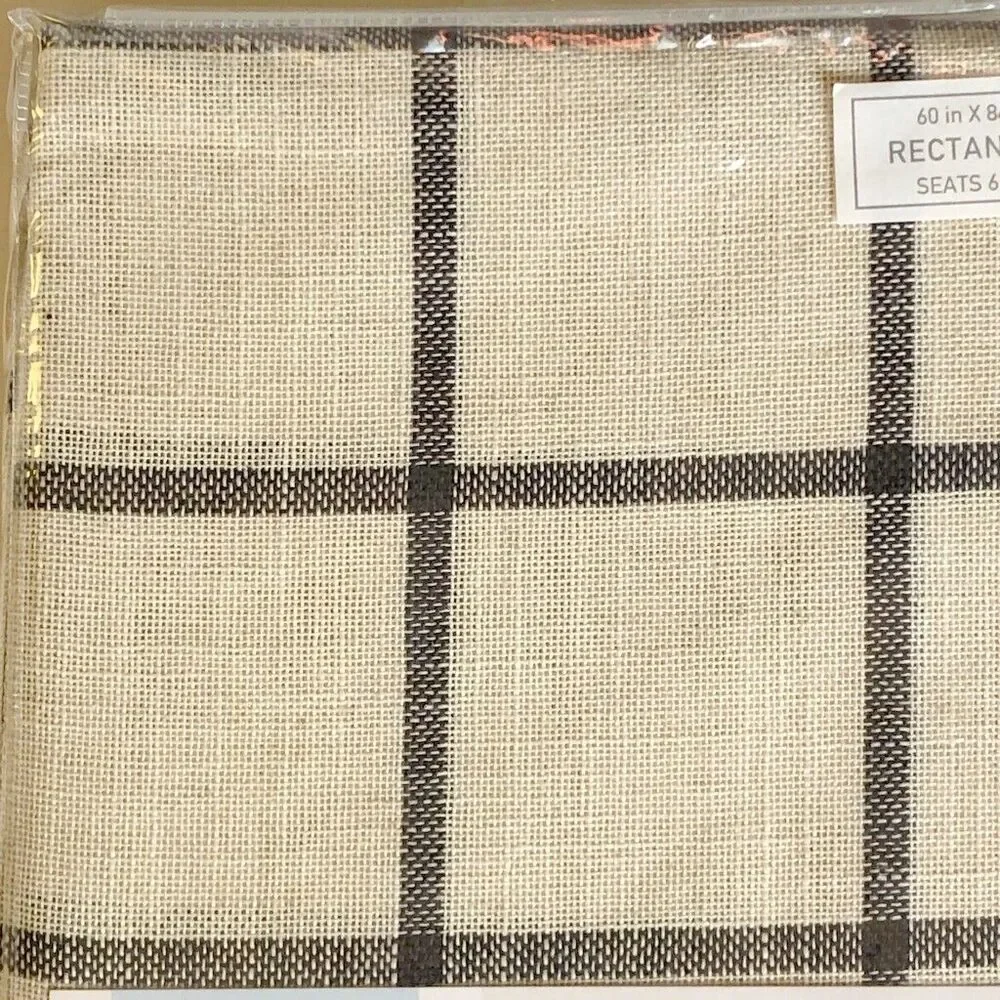 Shiloh Windowpane Fabric Tablecloth Shiloh Check Ivory Black Polyester 60x84